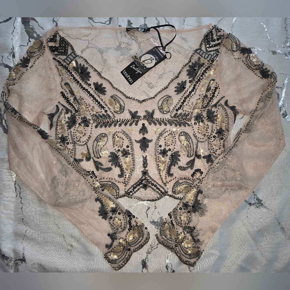 Grace Embellished Barely There Crop Top Size 8 - Picture 6 of 11